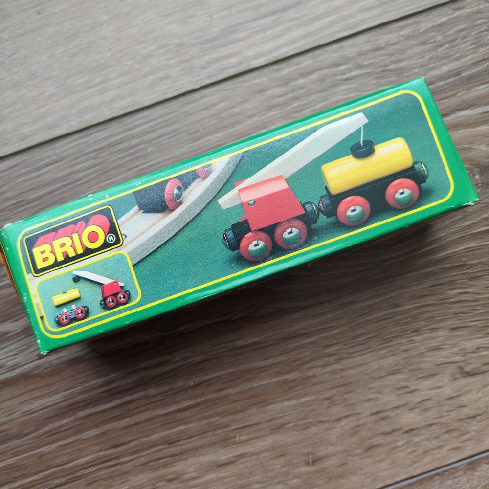 Vtg NIB BRIO Railway Crane 33329 Wooden Train Car Cargo Sweden NEW Complete Box